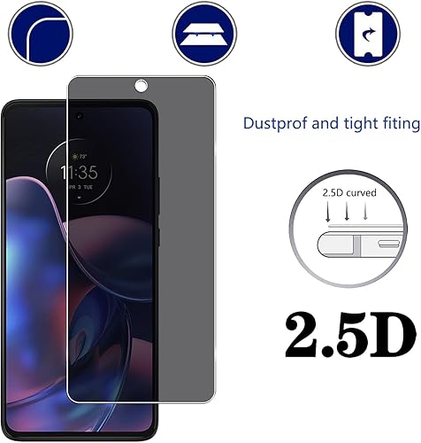 Miniatura 6 de Protector de pantalla de privacidad de vidrio templado para Motorola Moto Edge (2022), antihuellas dactilares, dureza 9H, antiespía antiespías,