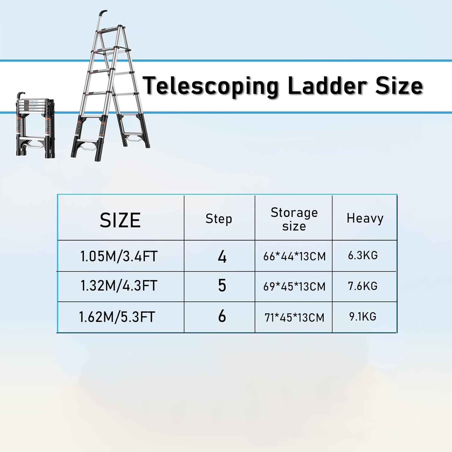 One Button Retraction Telescoping Step Ladder Aluminum Extension Ladder Portable Multi-Purpose Telescopic Ladder A-e for Household Outdoor with Armrest Keep it in Mind