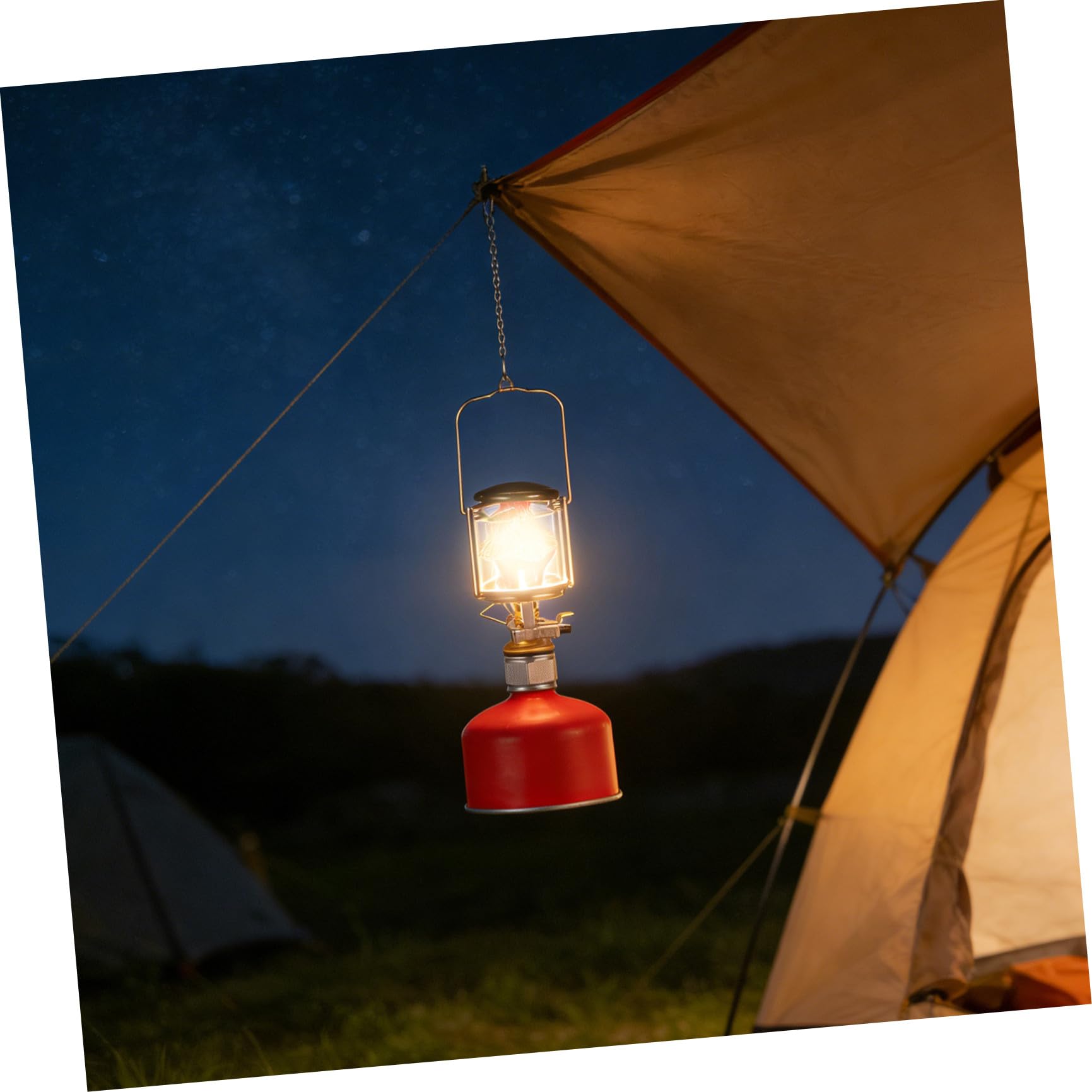 Lampada da Campeggio a Gas per Tenda, Luce Portatile | Uso Outdoor in Campeggio, per Bombola Gas Americana, Struttura in Rame con Acciaio Inox