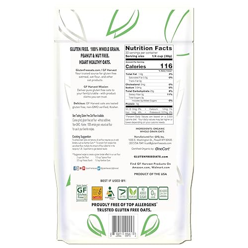 Miniatura 2 de GF Harvest Harina de avena orgánica de grano entero sin gluten bolsa de 32 onzas paquete de 2