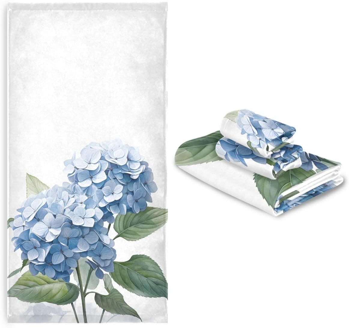 Bolaz Bath Towel Sets for Bathroom Hand Towels Fingertip Towels Hydrangea Flower Blue Decorative Soft Cotton 3 Piece Absorbent