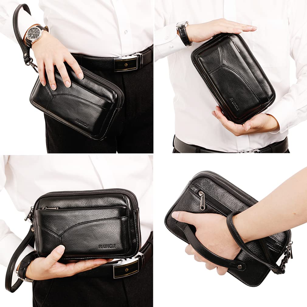 Bolso de mano de cuero Billetera para hombre Soporte de pulsera Bolsa de muñeca Paquete Bolso de negocio.., 03-Negro