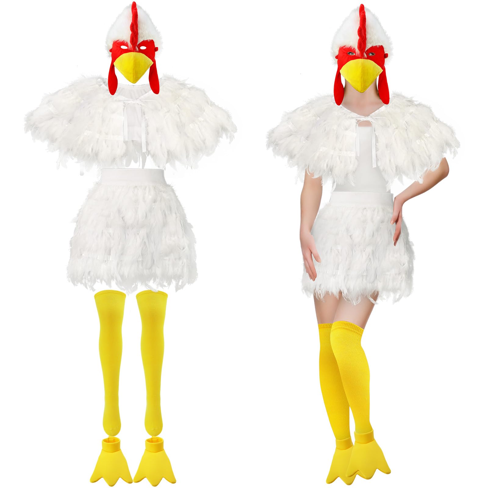 Liitrsh5 Pcs Halloween Women Chicken Costume Rooster Hat Feather Cape Skirt Chicken Claw Shoe Cover Socks