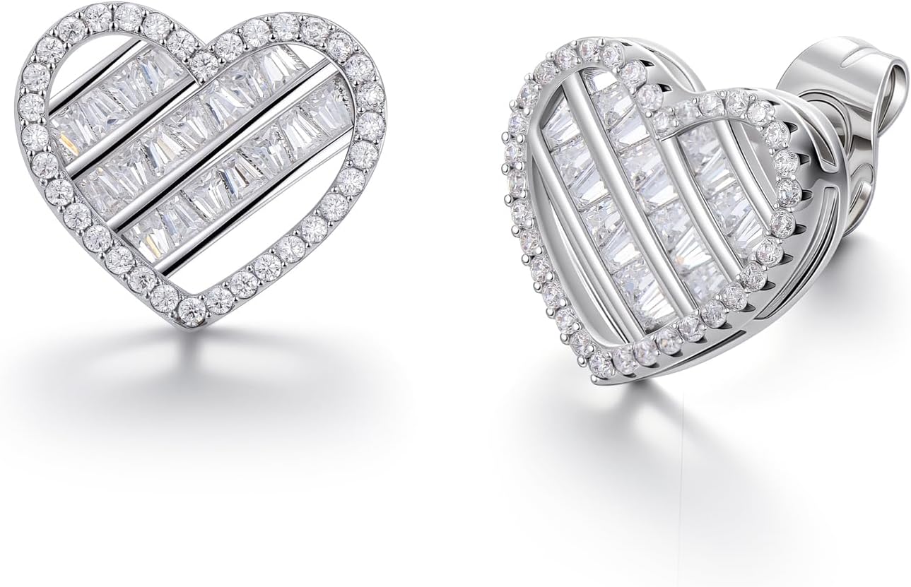 Cubic Zirconia Heart Stud Heart Shaped Earrings Hypoallergenic Stud Jewelry Gift for Women Men
