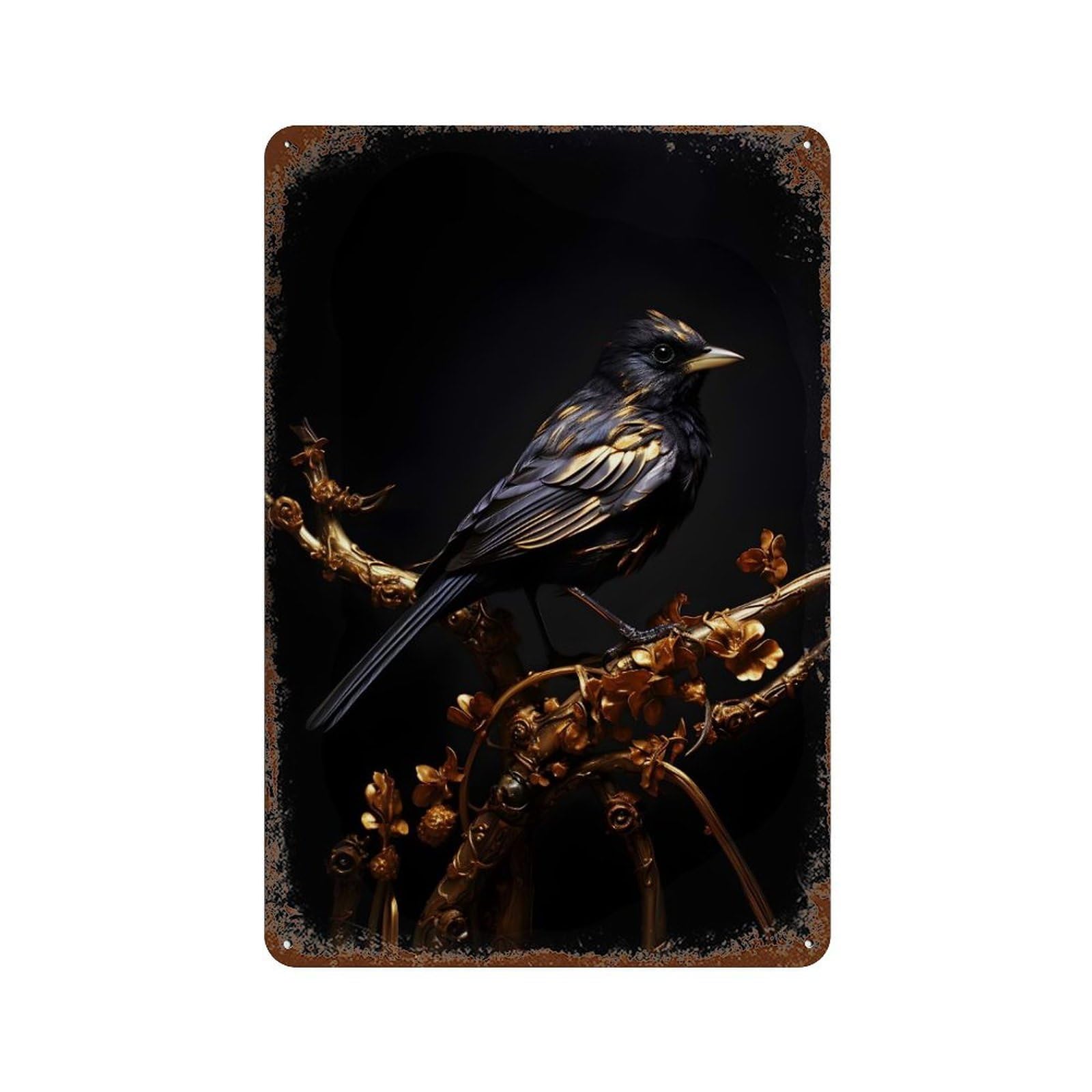 Retro Metal Sign with Black And Gold Sparrow 01 Design 11.8"x7.9", for Shed, Workshop And Garage Wall Decor, Old School Wall Decor