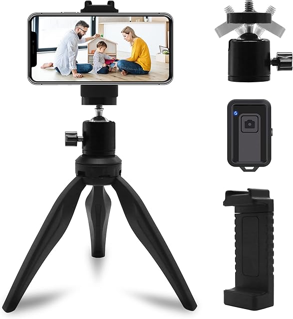 Small Tripod for iPhone, LINKCOOL Lightweight Desktop Mini Tripod for Phone Compatible with Cellphone Camera DSLR with Universal Phone Mount Holder and Wireless Remote