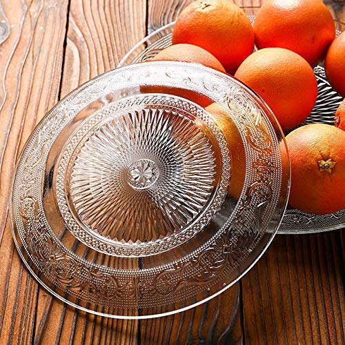 Image of PrimeWorld Glass Salad Plates - Set of 6 | 10 Inch Clear Vintage Embossed Glass Dinner Plates | Designer Serving Plates for Salad, Pasta, Fruits, Desserts | Wedding & Home Dining Tableware