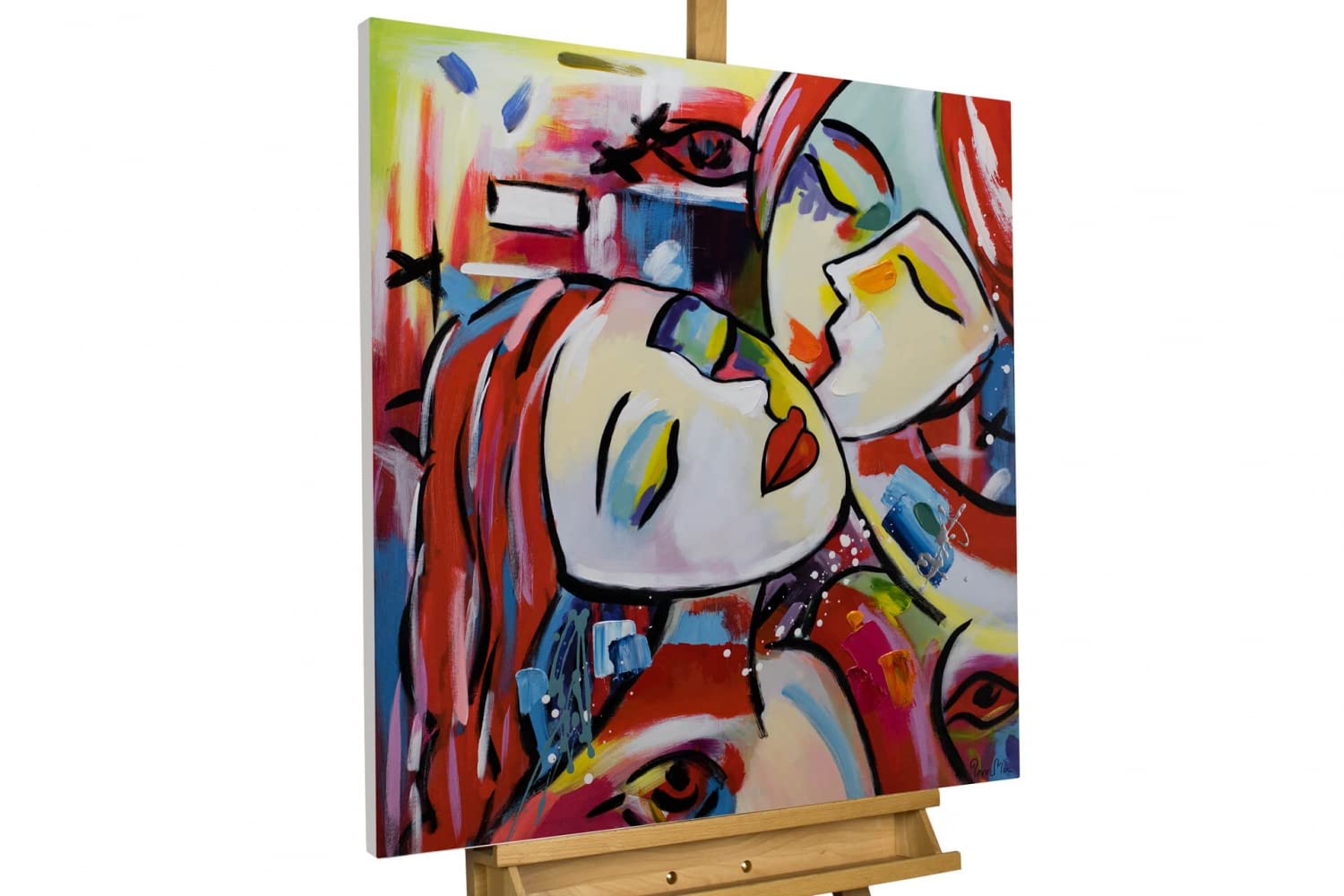 KunstLoft Leinwandbild 80x80cm Handgemalt Gemälde Lodernde Liaison Liebespaar Bunt