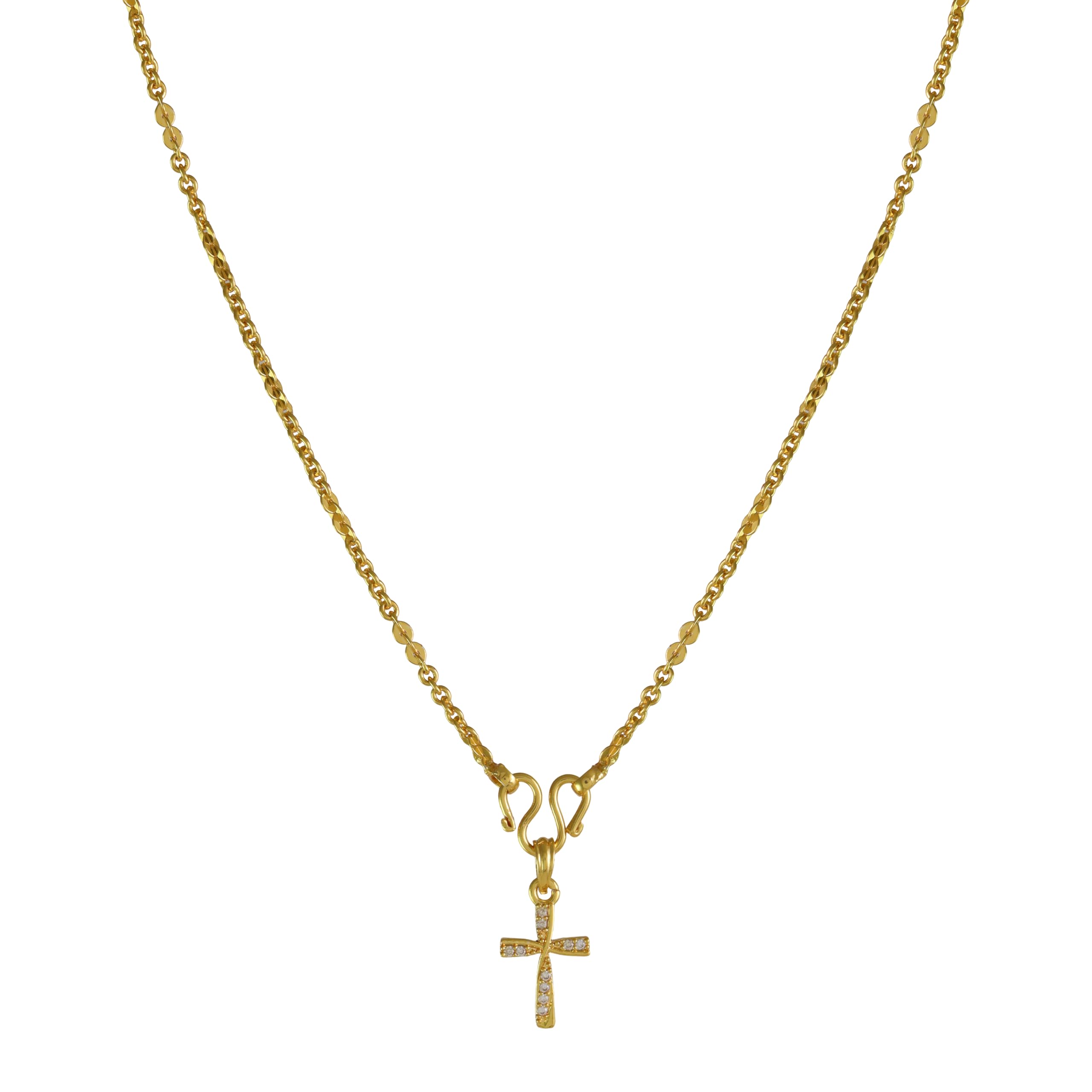 One Gram Micro Gold Plated Men Style Lord Jesus Cross Stone Pendant Chain For Mens And Womens (18 inch)(DC-1190)