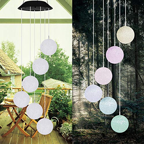 eQFeast Color Changing Wind Chime Outdoor, Solar Powered Crystal Ball Wind Chimes LED Wind Mobile Solar Lights Wind Bell for Garden Patio Home Decoration (Crystal Ball)