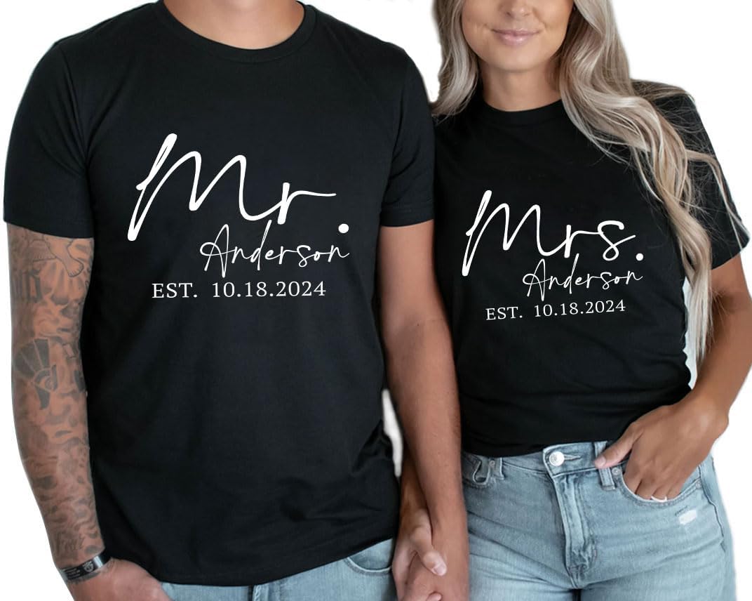 Personalized Mr and Mrs Shirts, Bride Groom Shirt, Hubby Wifey Shirt, Bride Tshirts, Just Married Shirts, Wedding Gifts - Image 6