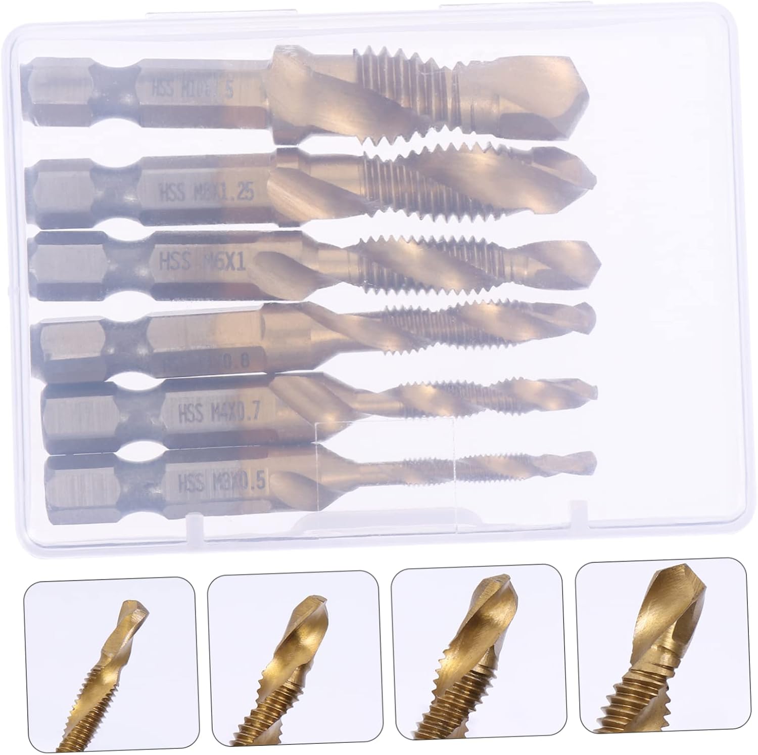 6pcs Composite Drill Tap Bit Set Hexagon Handle Material Titanium Coated Lightweight Storage Case