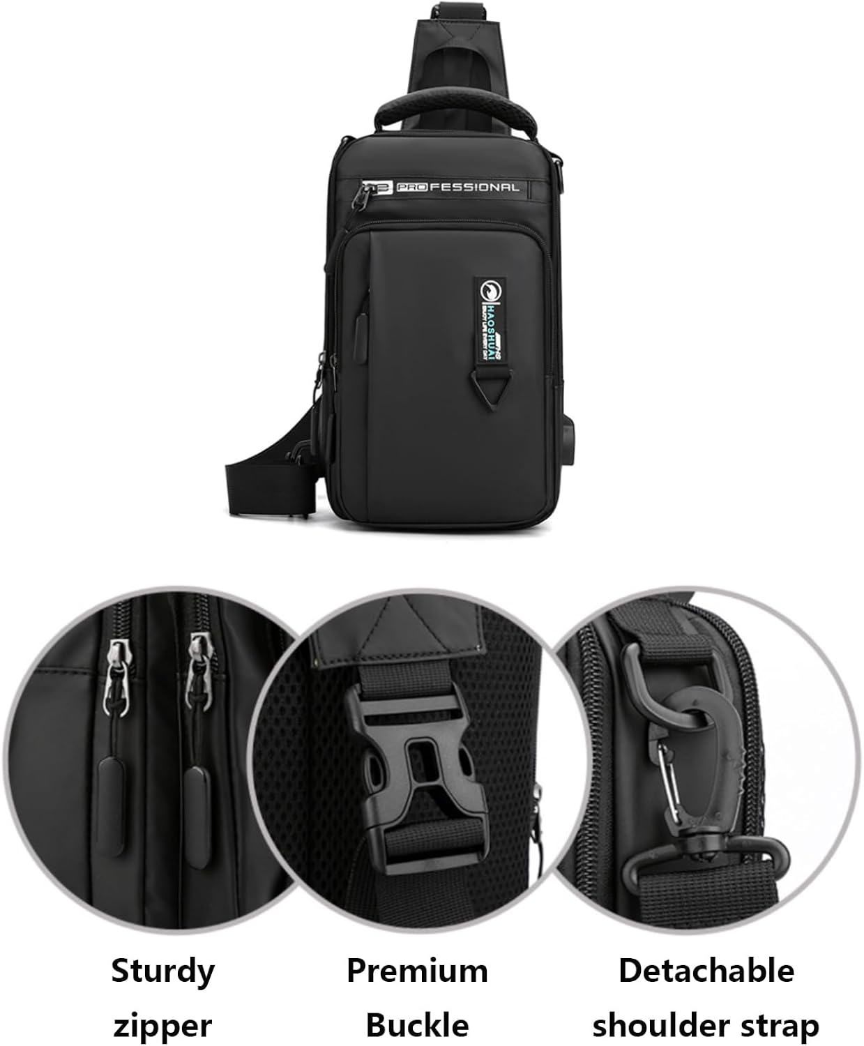 Waterproof Sling Bag for Men and Women,Chest Bag Shoulder Backpack Crossbody Backpack Hiking Daypack Travel Backpack Messenger Bag(Black)