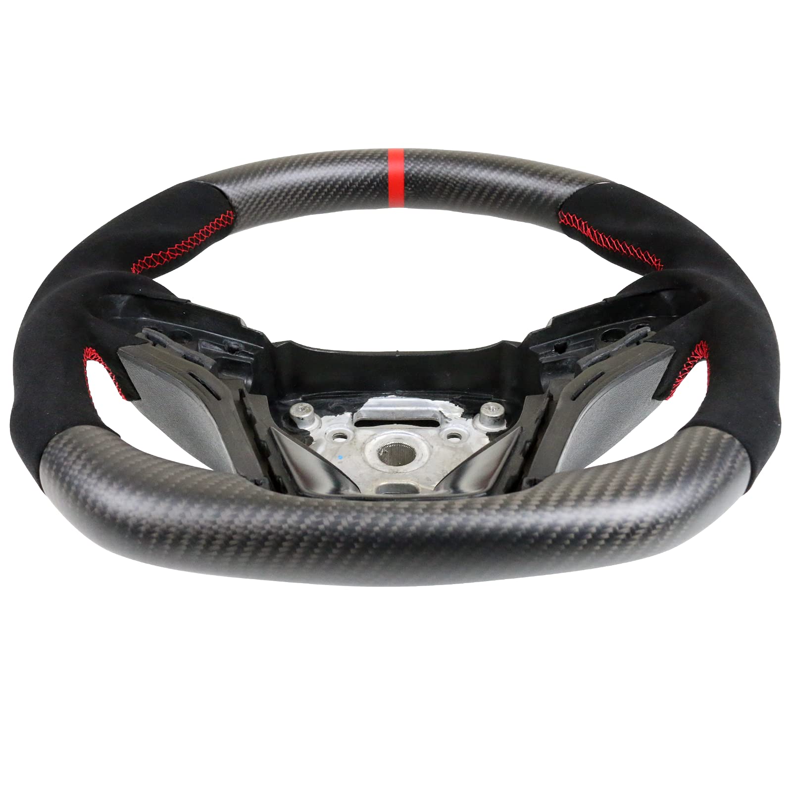 IKON MOTORSPORTS, Steering Wheel Compatible With 2012-2015 Chevy Camaro, Matte Carbon Fiber & Alcantara Steering Wheel Brushed Kit With Red Stitching