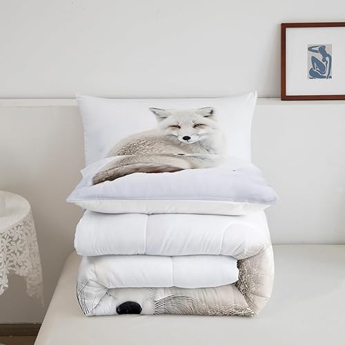 Miniatura 5 de Feelyou Juego de edredón de zorro ártico, juego de ropa de cama para niños y niñas, bonito edredón de animales salvajes, juego de edredón 1 juego de