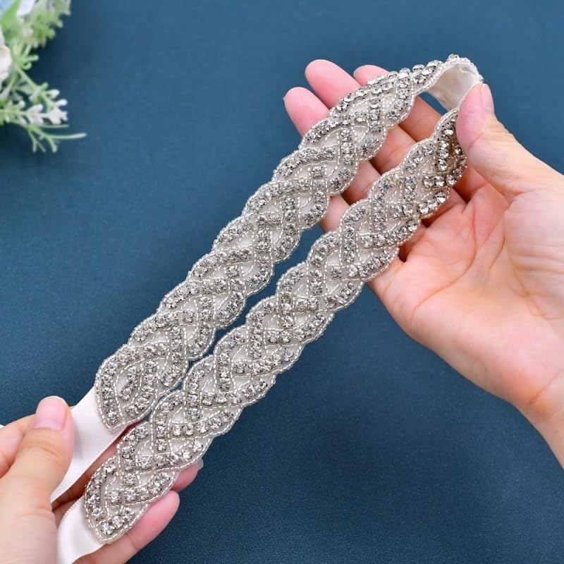 Bridal Rhinestones Sash Applique Beaded Waist Belt Handmade Crystal Bridal Belts Thin Evening Dress Accessories3