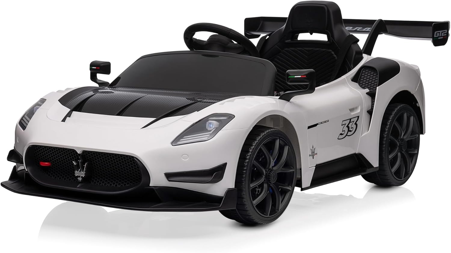 Kidzone 12V Ride On Car for Kids,Licensed Maserati GT2 Electric Battery Powered Sports Car Toy w/Remote Control & Manual Drive, LED Lights, Bluetooth & USB & AUX Port - White