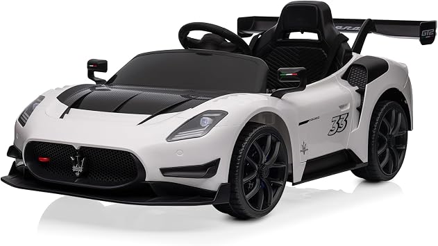 Kidzone 12V Ride On Car for Kids,Licensed Maserati GT2 Electric Battery Powered Sports Car Toy w/Remote Control & Manual Drive, LED Lights, Bluetooth & USB & AUX Port - White