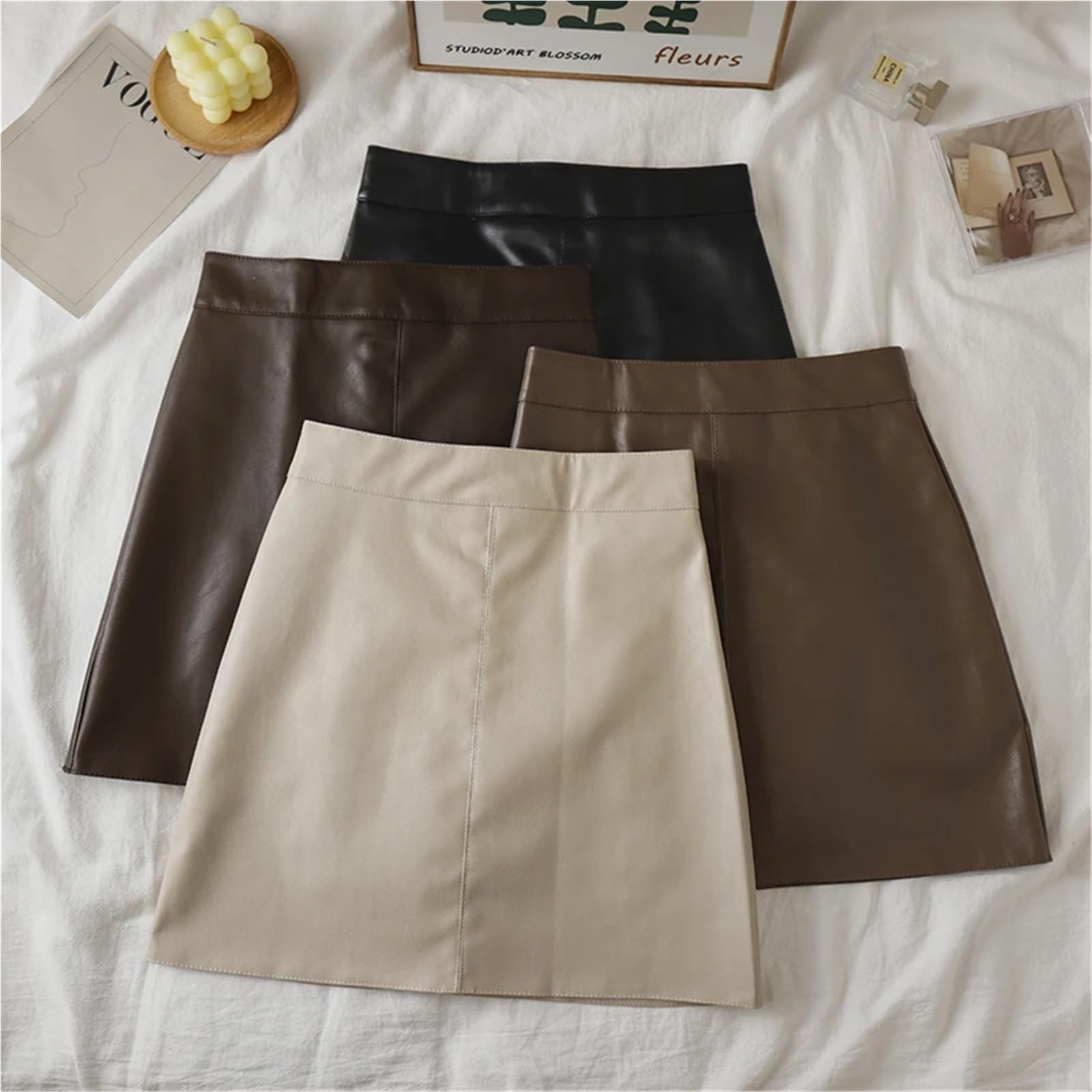 Falda De Cuero para Mujer Minifalda de Piel sintética for Mujer Falda Corta PU Corte A Talle Alto para Mujer