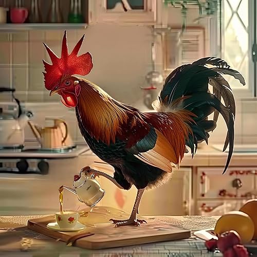 F-CANLAN Kit de pintura de diamante redondo de taladro completo, pintura de café 5D para verter gallo con diamantes, pintura de diamante para