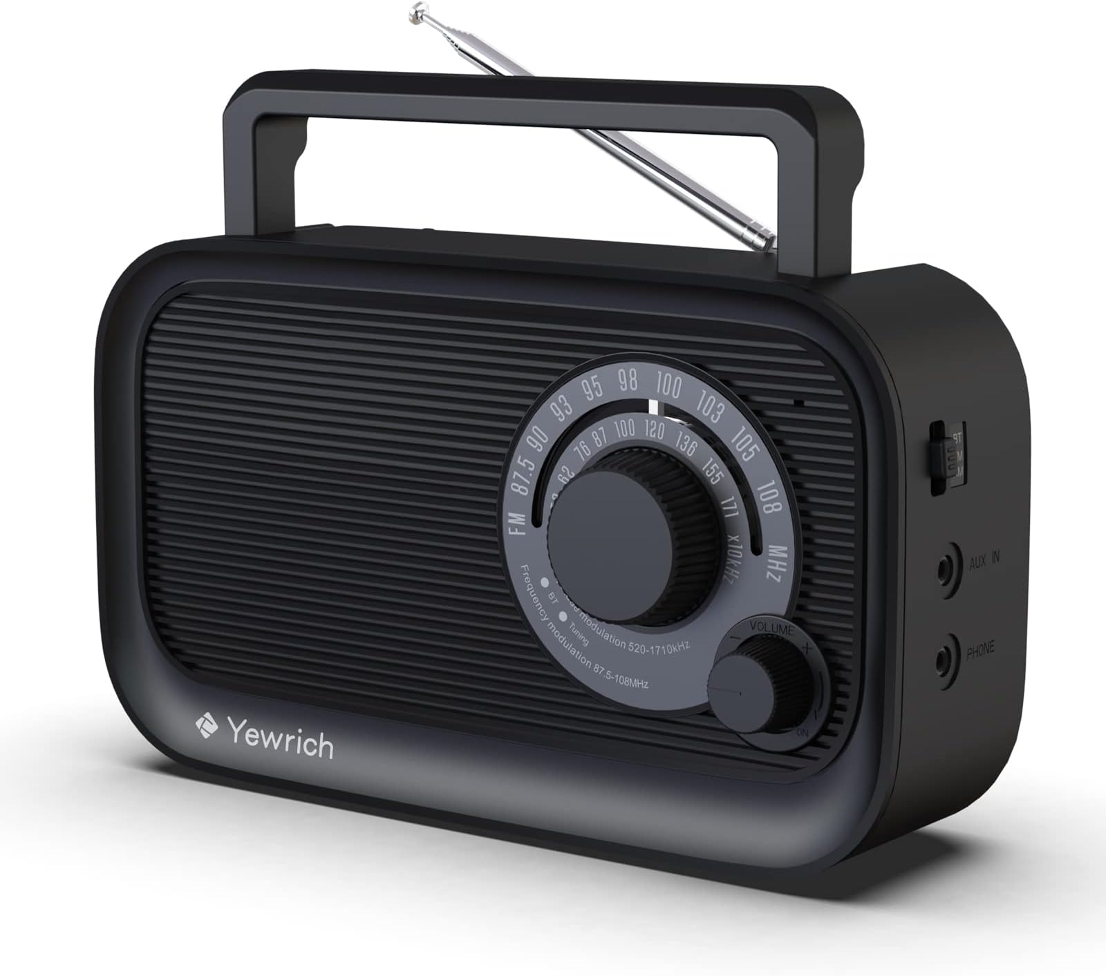 AM FM Radio with Best Reception, Bluetooth Speaker Portable Radio, DSP Plug in Wall,Battery Operated or AC Power with Headphone Jack, Large Tuning Knob for Home Kitchen Outdoor, Black