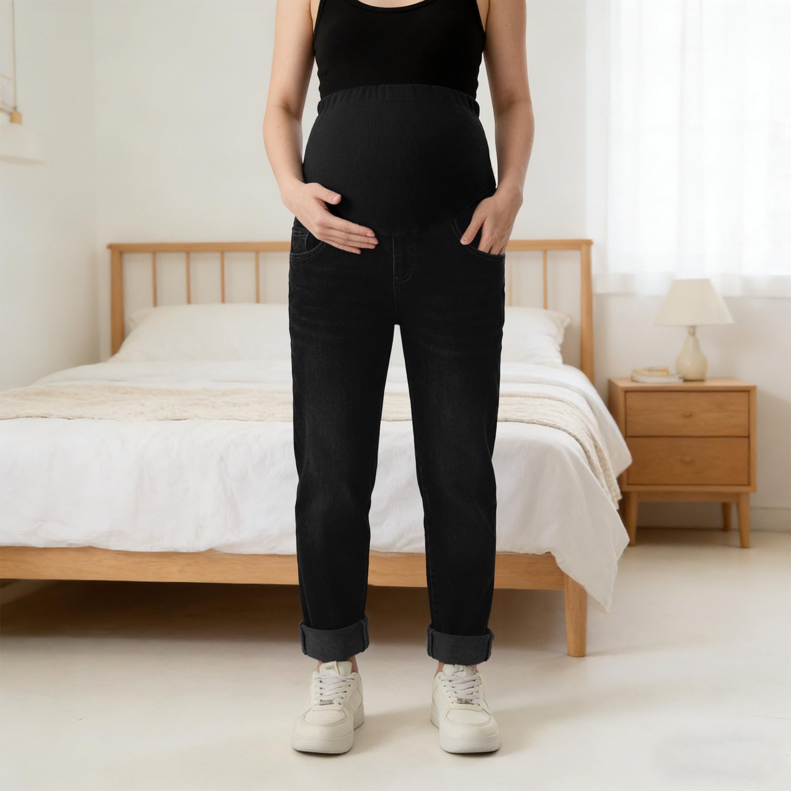 Generisch Hochtaillierte Dehnbare Umstandshose als Weiche Atmungsaktive Schwangerschaftsleggings mit Kängurutasche für Tägliche Freizeitaktivitäten