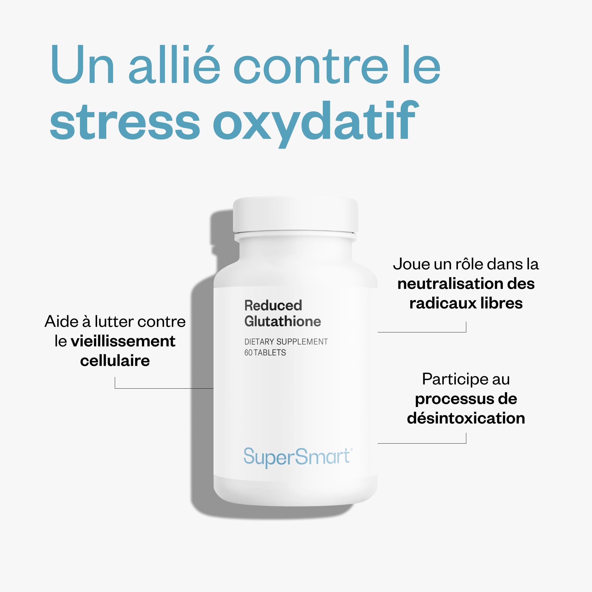 Glutathione Réduit (GSH) - Antioxidant - Vegan - Sans Gluten - SuperSmart