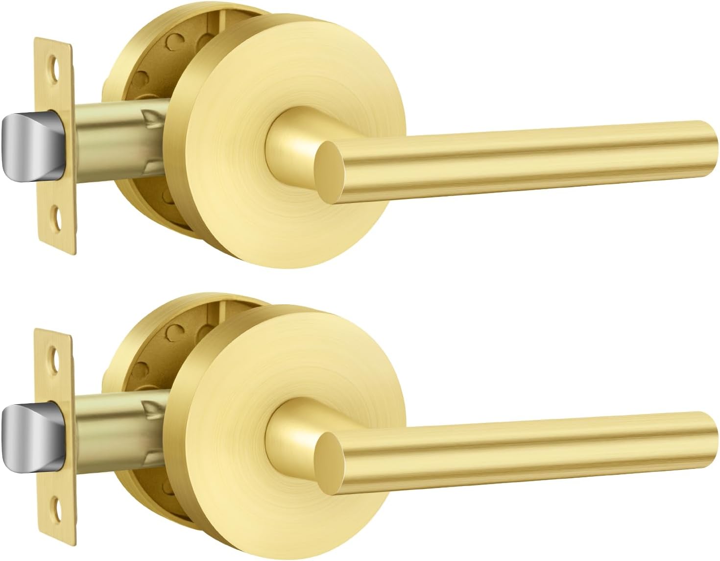 Haidms 2 Packs Passage Lever Door Handles Gold Door Levers, Heavy Duty Closet Door Handle for Passage Hall and Closet Door Handles no-Lock, Left/Right Handing