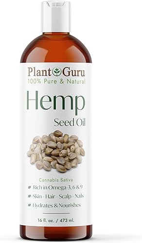 Aceite de semilla de cáñamo 16 oz. Virgen, sin refinar, 100% puro natural, hidratante para piel, cuerpo y cabello. Funciona para masajes, acné y más