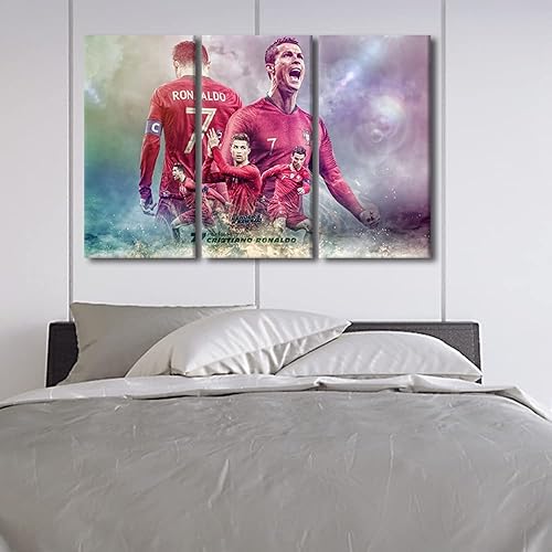 Miniatura 272 de TISHIRON 3 paneles CR7 Cristiano Ronaldo - Póster en lienzo para decoración de pared, pelota deportiva, casa moderna, para club, arena, sala