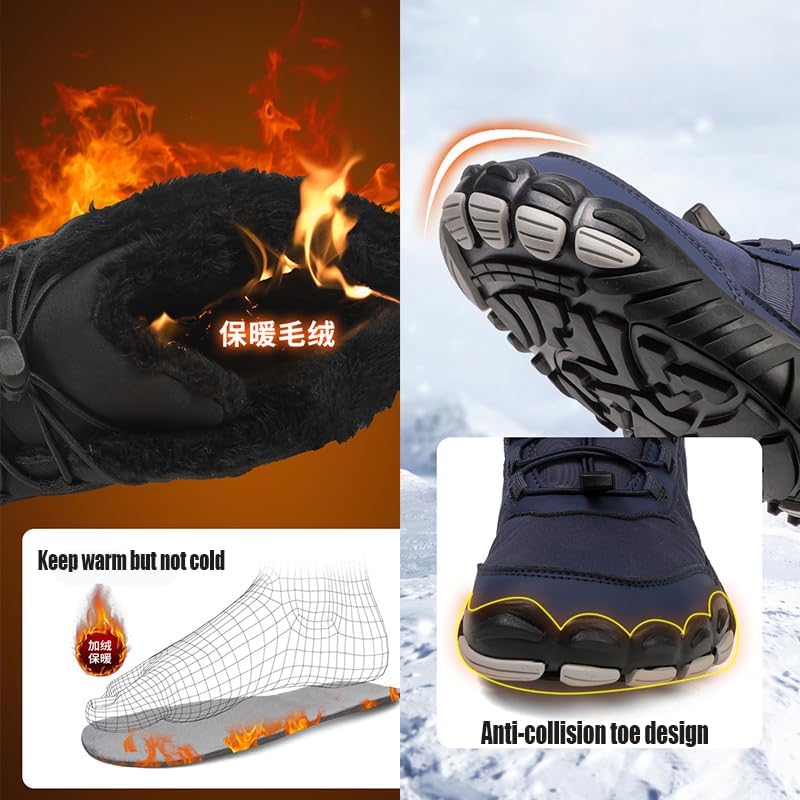 Men's Winter Wide Toe Box Barefoot Shoes Zero Drop Sole Fur Lined Snow Boots Waterproof High top Warm Trail Running Hiking Sneakers3