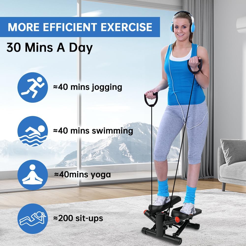 Flintronic Swing Stepper, mini stepper 2 w 1, stepper do góry w dół, stepper z paskami treningowymi i wyświetlaczem LCD, Stepper Fitness do treningu fitness Cardio nogi brzuch biodra, dom siłownia