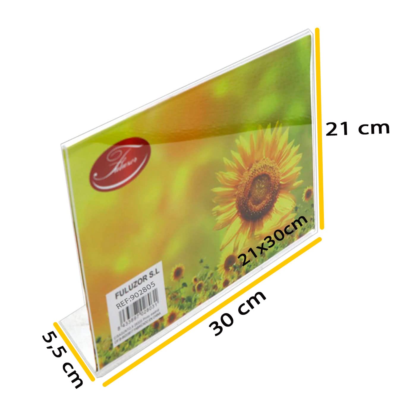 Acan Portafotos Transparente, Soporte de plástico de sobremesa para Fotos, Marco para fotografías, oficinas, Negocios, hogar (Horizontal, 21 x 30 cm)