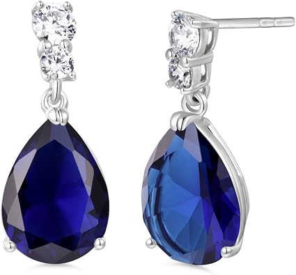 Fashion Jewelry Silver Tone Blue Red Cubic Zirconia Teardrop Drop Earrings for Women