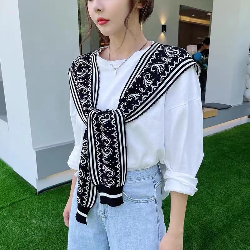 Image of WaJuemy Sweater Shawl Wraps for Women Sweater Knitted Knotted Shawls Travel Casual Scarf Cape Shoulder Tops Fashion Wrap