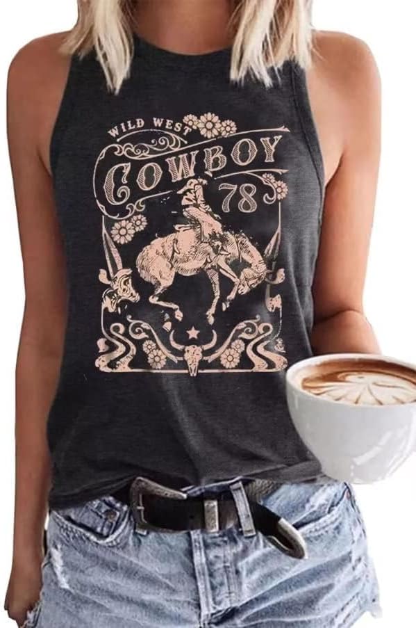 Retro Western Cowboy Rodeo Tank Tops for Women Vintage Country Tank Shirt Summer Sleeveless Casual Cowgirl Tank Tee - Image 2
