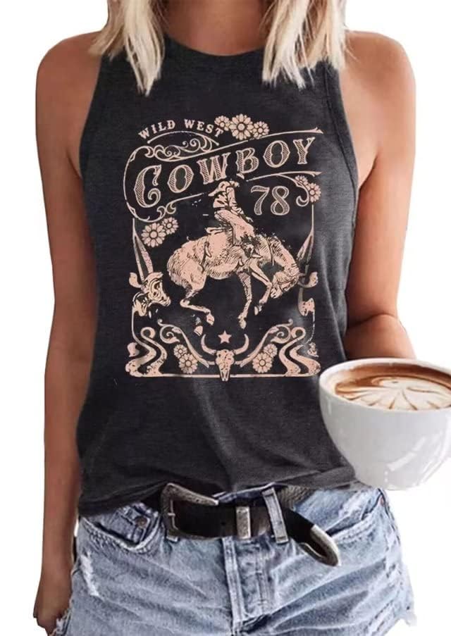 Retro Western Cowboy Rodeo Tank Tops for Women Vintage Country Tank Shirt Summer Sleeveless Casual Cowgirl Tank Tee2