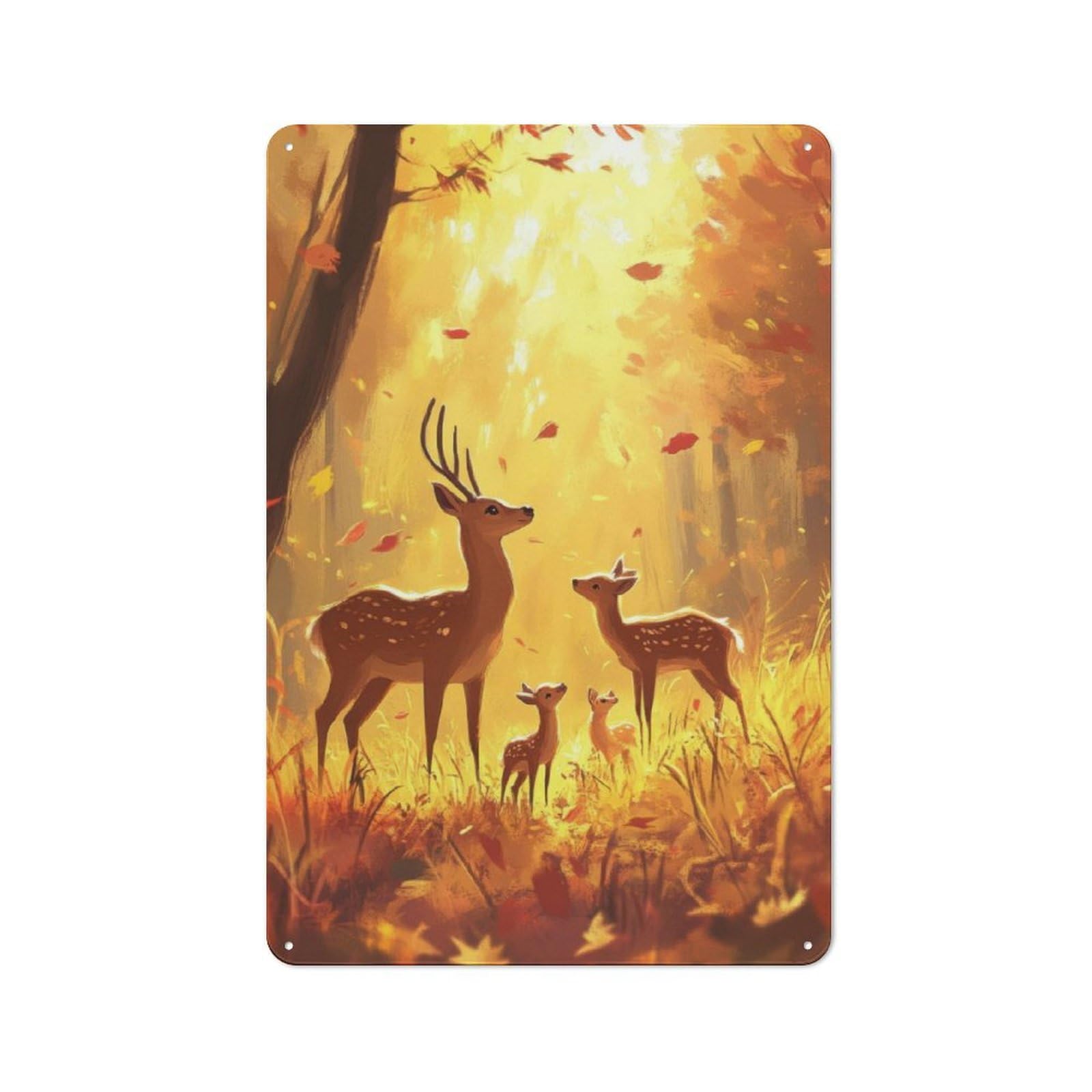Junmoney Deer Family In Autumn Forest 30X20cm Retro Metal Sign With For Man Cave Or Games Room, Tin Sign Wall Decor For Games Rooms And Man Caves