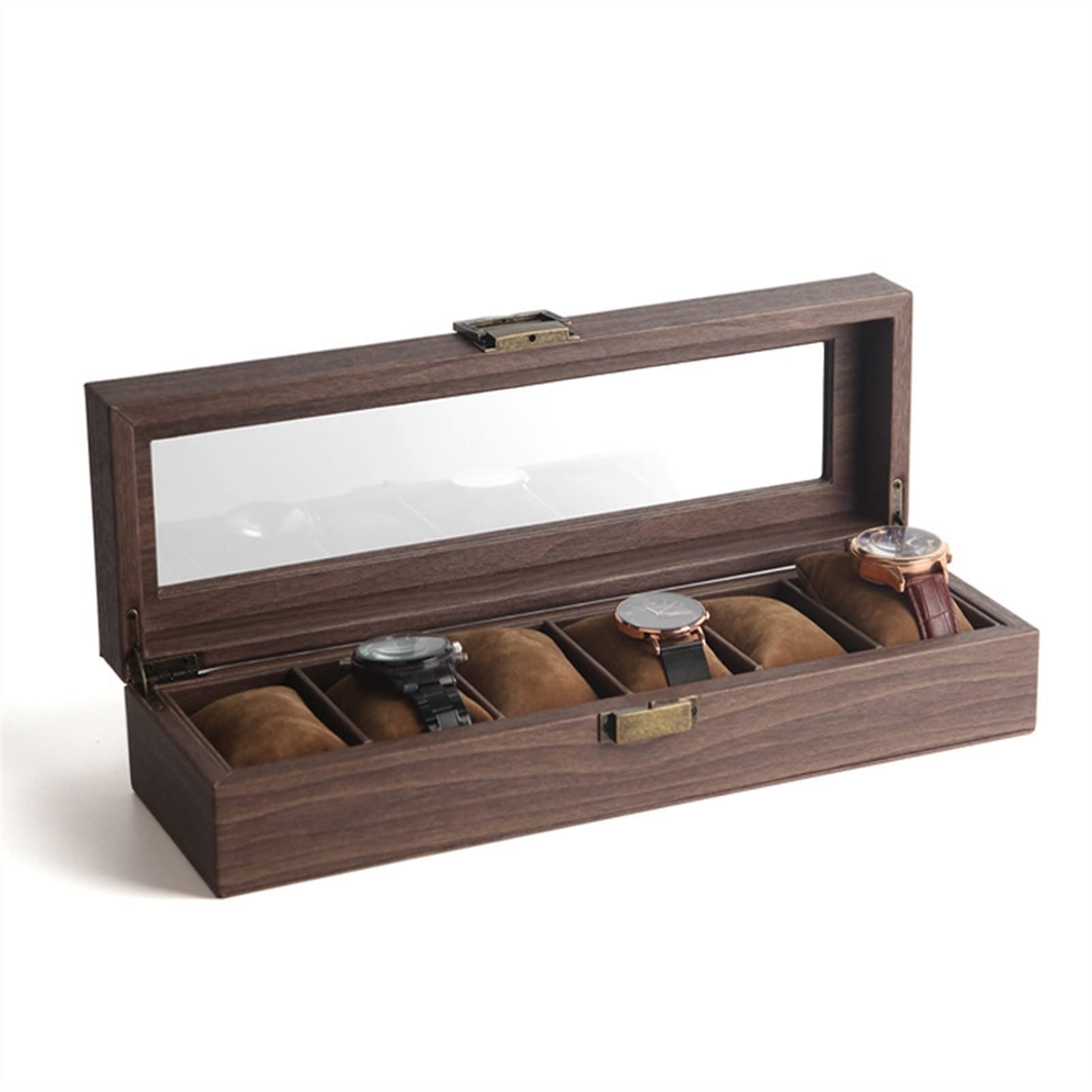 ANVLOJRIH Watch Box Wooden Watch Storage Box Glass Cover Jewelry Bracelet and Display Organizer Watches Box(6 grid)
