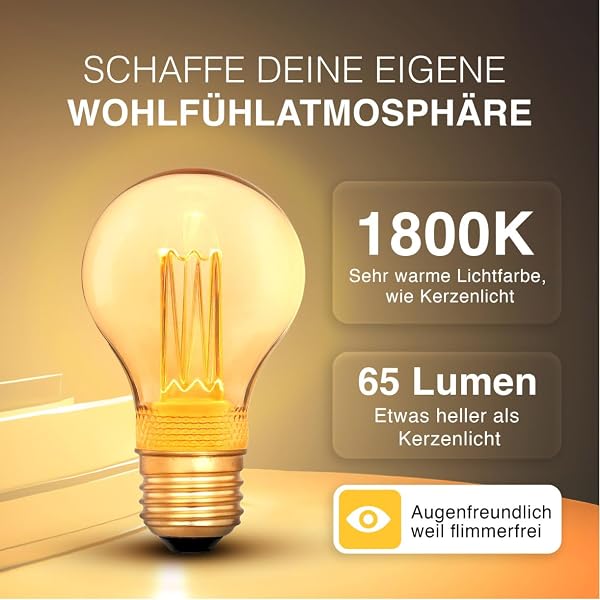 greenandco Vintage Design LED Birne zur Stimmungsbeleuchtung | E27 A60 | gold | 2W 65lm | 1800K extra warmweiß | 320° | 230V | flimmerfrei | nicht dimmbar | Edison Glühbirne - 2