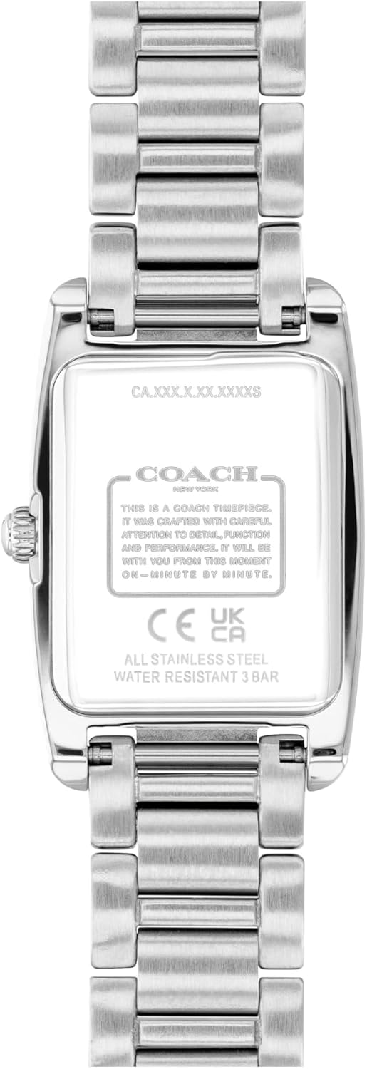 COACH Women's Reese 2H Quartz Watch, Petite Rectangle Case, Stainless Steel Link Bracelet with Crystal Accents, Timeless Minimalism for Every Day - Gift for Her - Image 3