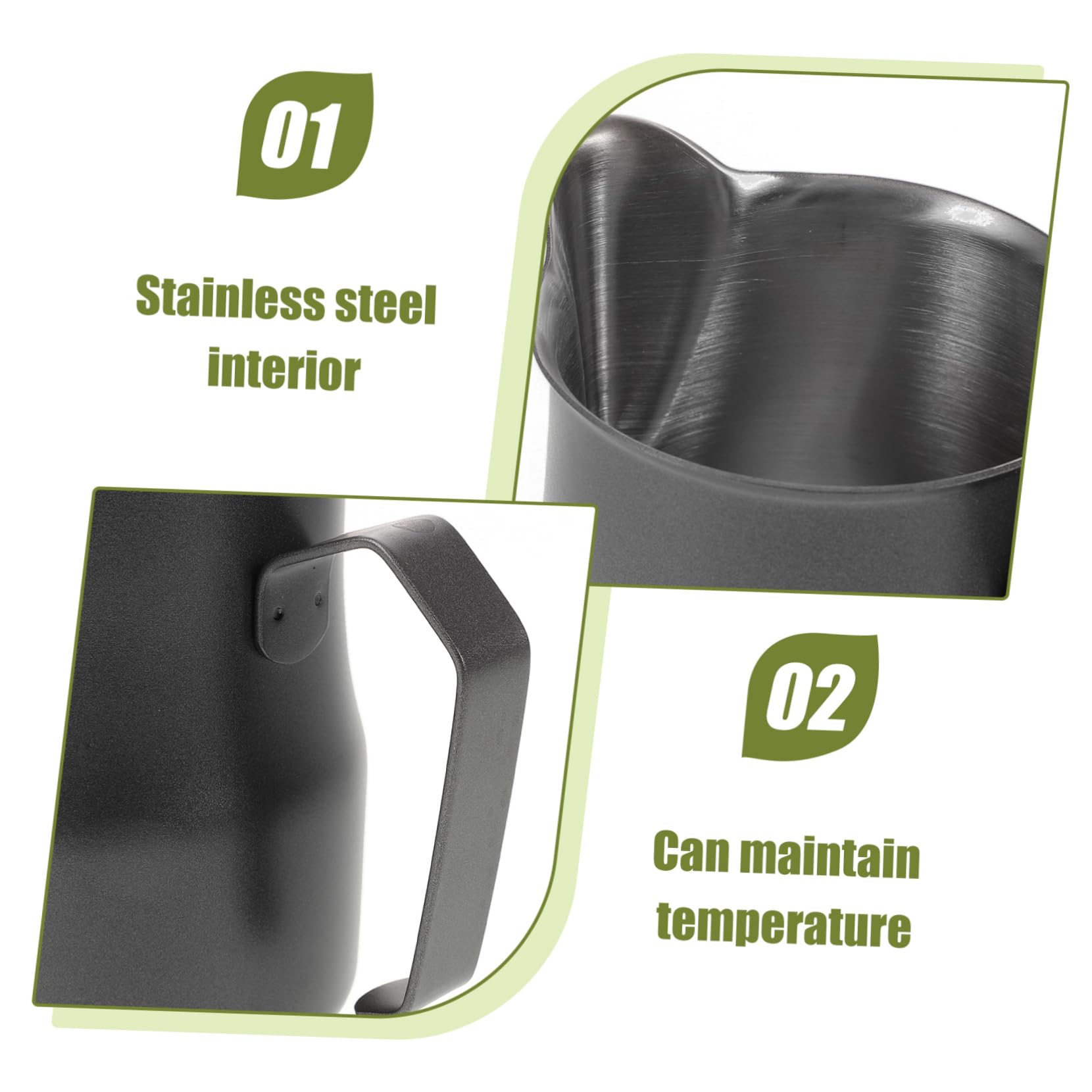 NUOBESTY 5 Tazas De Café Latte Cafetera Jarra Para Leche Batidor Boquilla Portátil Para Café Latte Y Espuma De Acero Inoxidable Color Negro