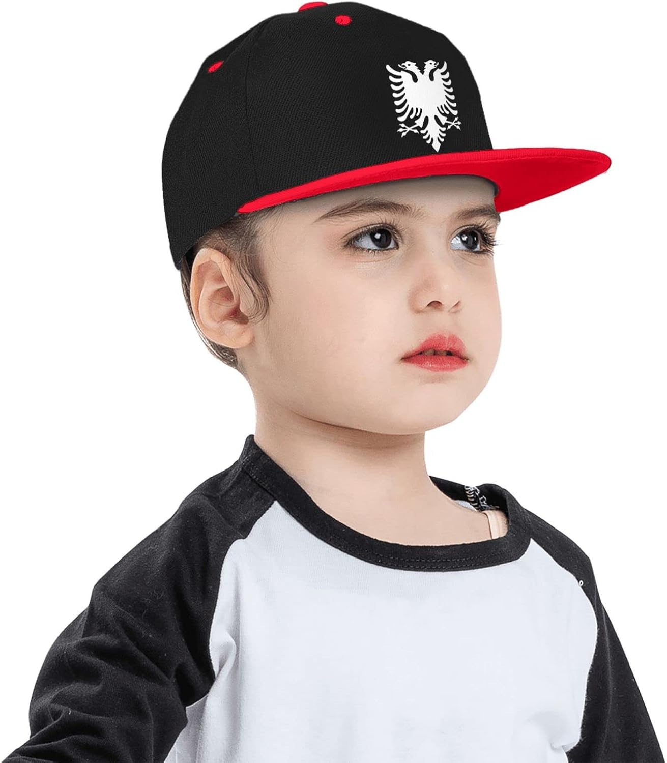 Albanian Eagle Children Flat Brim Contrast Hip Hop Hat Big Kid Flat Bill Adjustable Snapback Sport Cap