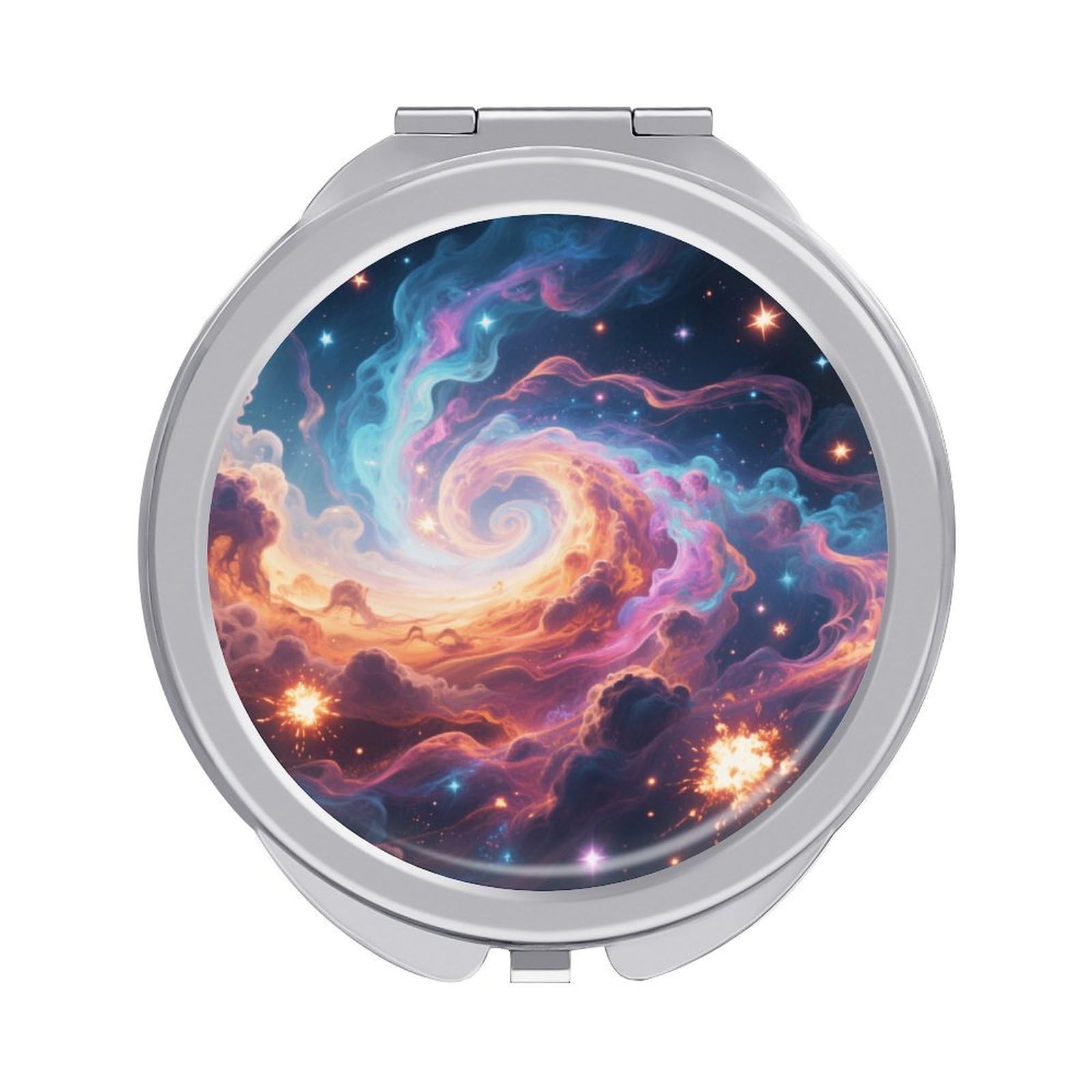 Fekiloot Style Mysterious Nebula Travel Makeup Mirror Handheld Compact Mirror Portable Pocket Mirror Double-Sided 1X/2X Magnifying For Handbag And Purses