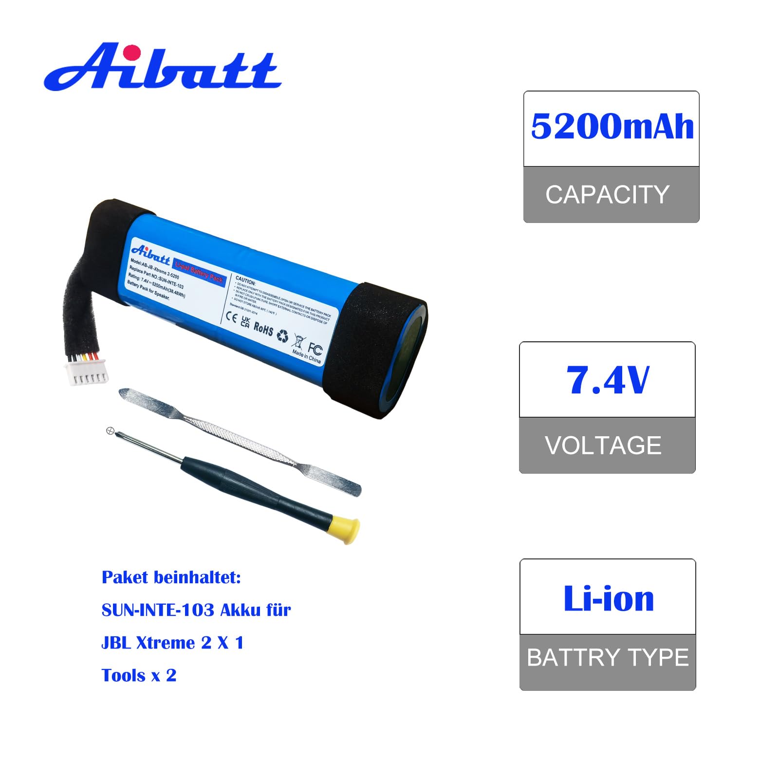 Batteria di ricambio da 5200 mAh per altoparlante Bluetooth JBL Xtreme 2, Xtreme2, XTREME2BLKAM, XTREME2BLUAM, batteria di ricambio per JBL SUN-INTE-103, 21NR19/66-2.