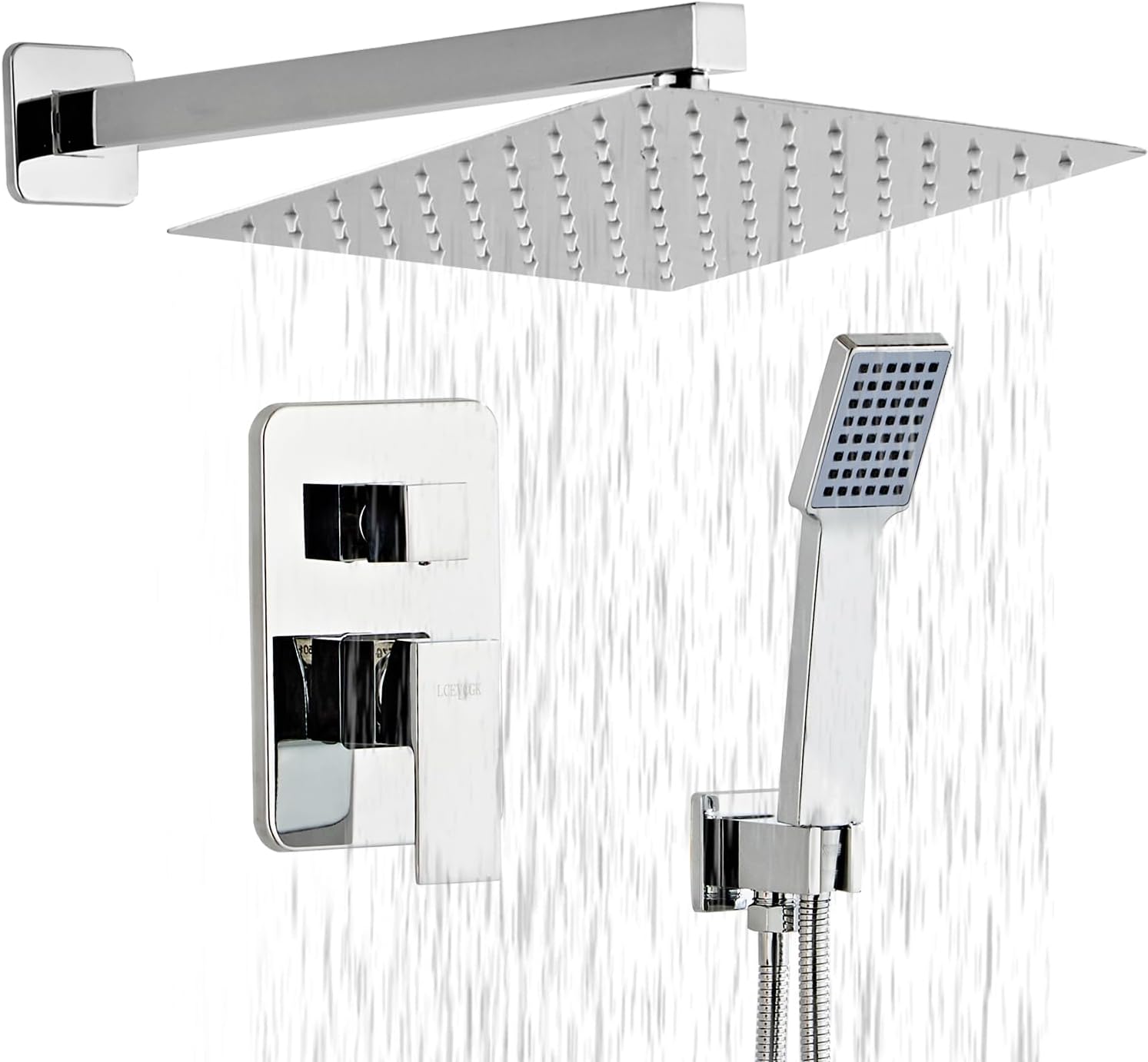 Shower Head - Shower Faucet Set Square Shower Combo System with 8'' Rainfall Shower Head Wall Mount Handheld Shower, Stainless Steel with Chrome Finish Bath Shower Head,Chrome