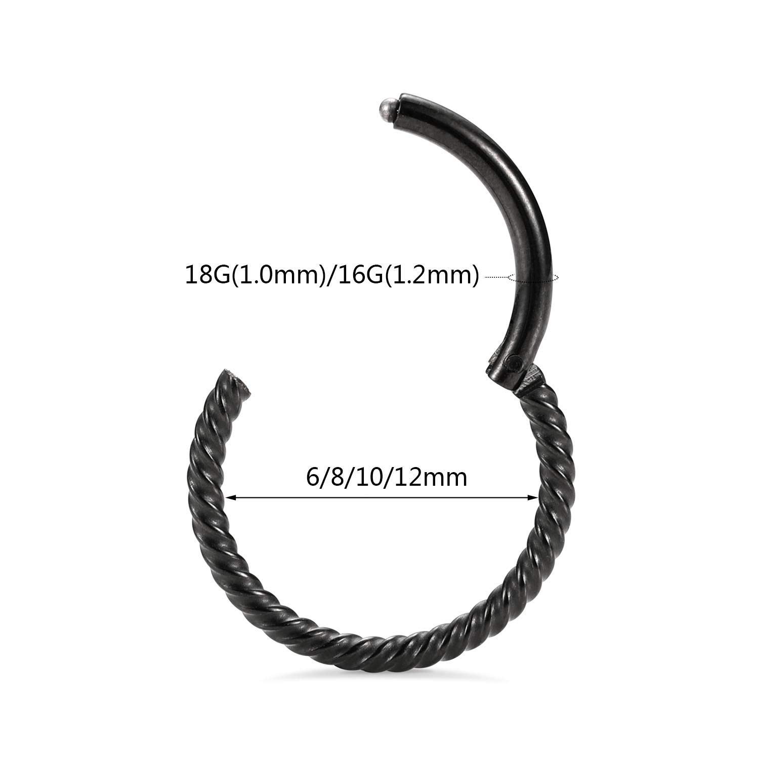 hengkaixuan 316L Surgical Steel Nose Hoop Ring Hinged Segment Clicker Ring Cartilage Helix Lip Tragus Conch Piercing Jewellery Sleeper Earrings Septum Lobe Hoop Earring for Women — view 2