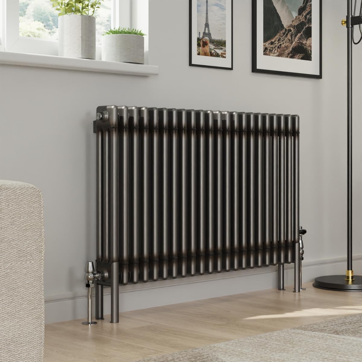 Warmehaus 600x1012mm Raw Metal Traditional Horizontal Radiator Triple Column Cast Iron Style Panel Radiator Central Heating