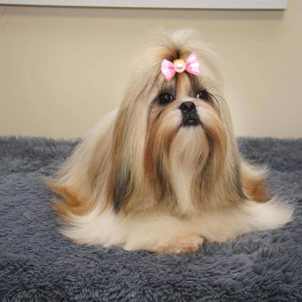 50 Pezzi Fiocchi per Capelli di Cani,Fiocchi per Cani con Elastici in Gomma,Fiocco Peli di Cane per Capelli Lunghi,Motivo Casuale