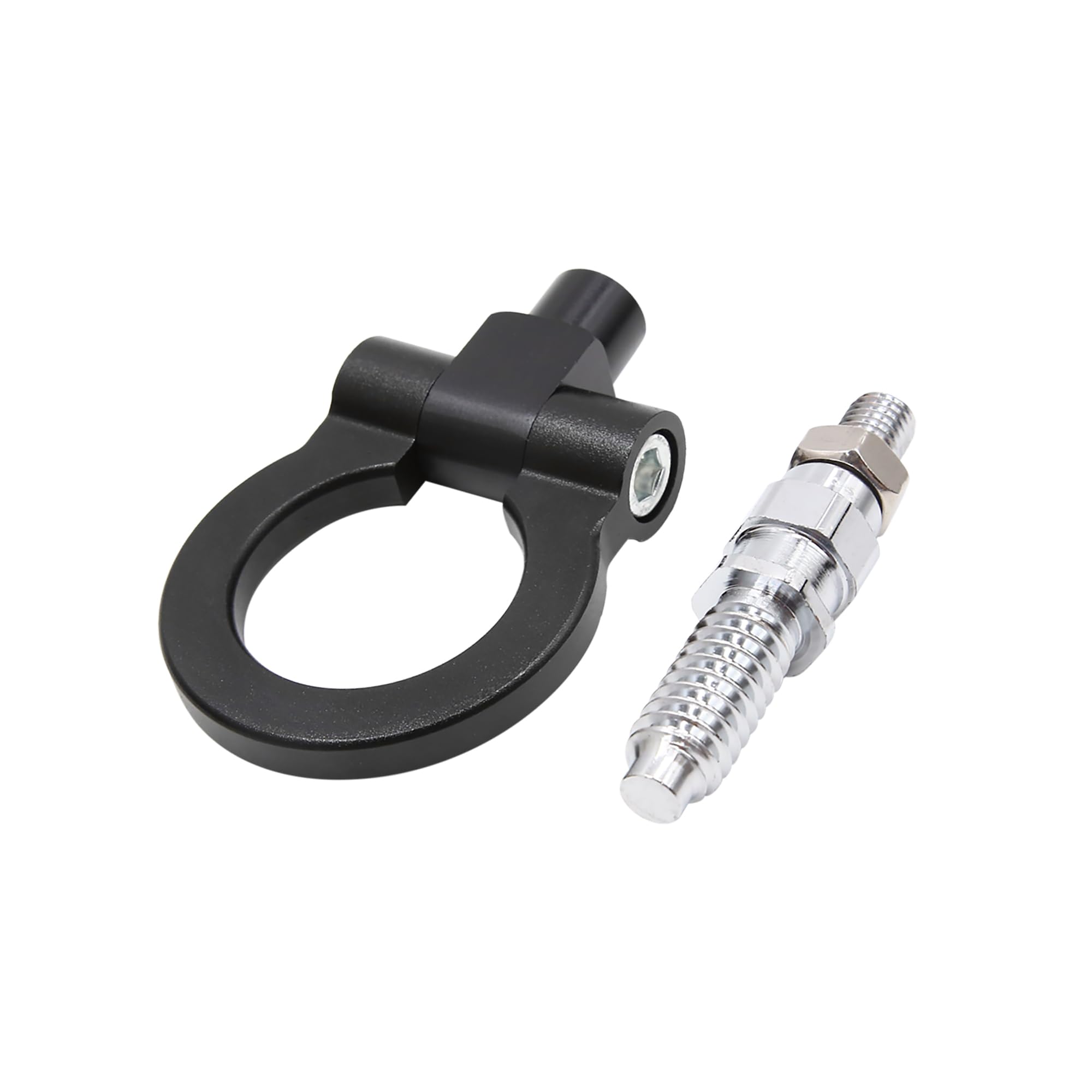 A ABSOPROCar Bumper Trailer Ring Eye Tow Hook Screws Aluminum Alloy Black